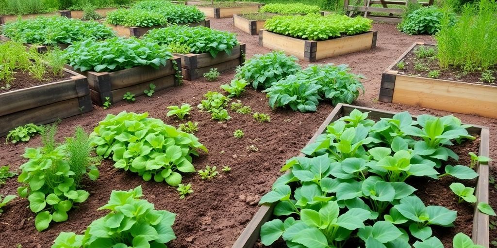 Ferma de permacultură cu culturi diverse și ecologice.