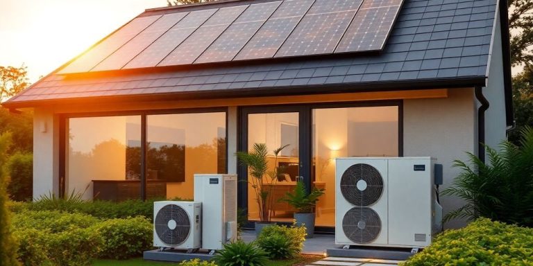 Fațadă casă modernă cu panouri solare și iluminat ambiental LED